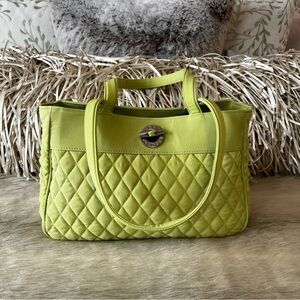 VERA BRADLEY Lime Green Yellow Microfiber East West Toggle Tote 90s Quilted Y2K